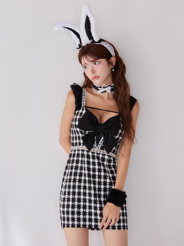 画像3: 【SALE!!】【即日発送】【ハロウィン】 ツイードバニーミニワンピ 【コスプレ6点セット】【S-Lサイズ/2カラー】[HC03] (3)