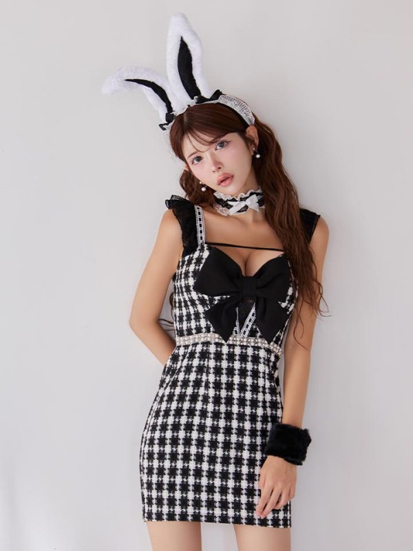 画像6: 【SALE!!】【即日発送】【ハロウィン】 ツイードバニーミニワンピ 【コスプレ6点セット】【S-Lサイズ/2カラー】[HC03] (6)