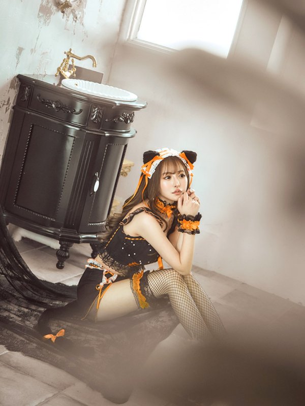 画像7: 【SALE!!】【即日発送】【ハロウィン】パールレースキャットセットアップ【コスプレ6点セット】【S-Mサイズ/2カラー】[OF01] (7)