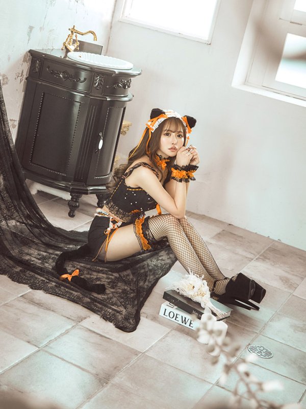 画像11: 【SALE!!】【即日発送】【ハロウィン】パールレースキャットセットアップ【コスプレ6点セット】【S-Mサイズ/2カラー】[OF01] (11)