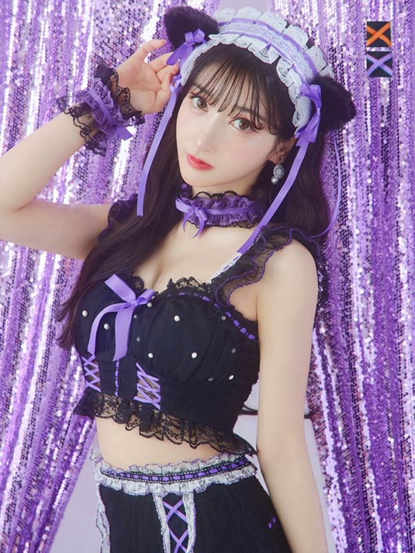 画像2: 【SALE!!】【即日発送】【ハロウィン】パールレースキャットセットアップ【コスプレ6点セット】【S-Mサイズ/2カラー】[OF01] (2)