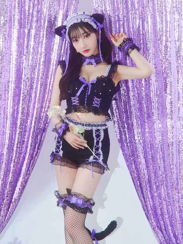 画像4: 【SALE!!】【即日発送】【ハロウィン】パールレースキャットセットアップ【コスプレ6点セット】【S-Mサイズ/2カラー】[OF01] (4)