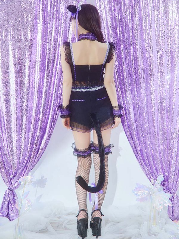 画像6: 【SALE!!】【即日発送】【ハロウィン】パールレースキャットセットアップ【コスプレ6点セット】【S-Mサイズ/2カラー】[OF01] (6)