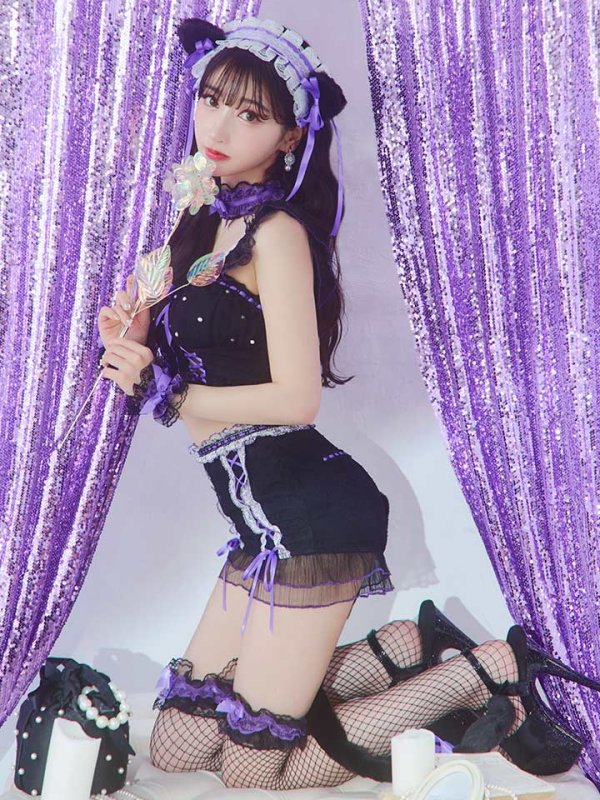 画像10: 【SALE!!】【即日発送】【ハロウィン】パールレースキャットセットアップ【コスプレ6点セット】【S-Mサイズ/2カラー】[OF01] (10)