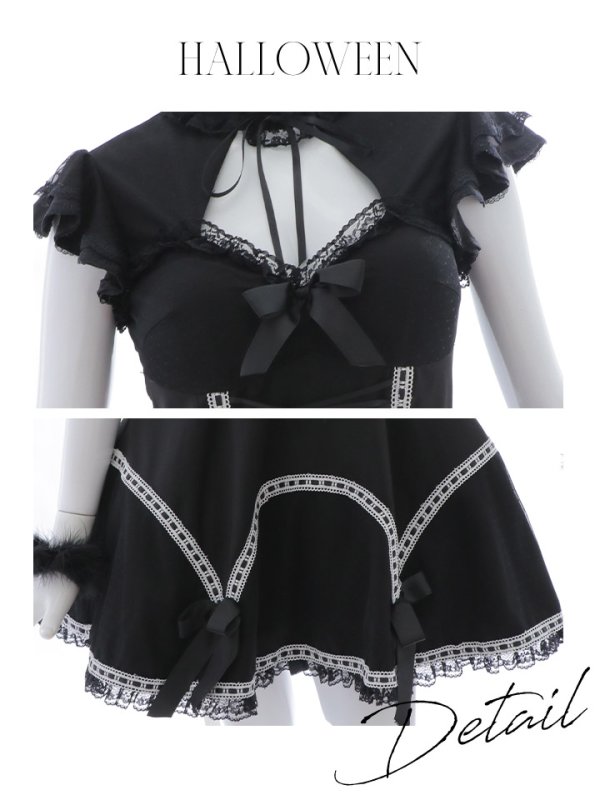 画像19: 【SALE!!】【即日発送】【ハロウィン】 レースアップブラックキャット 【コスプレ4点セット】【S-Lサイズ/1カラー】[OF04] (19)