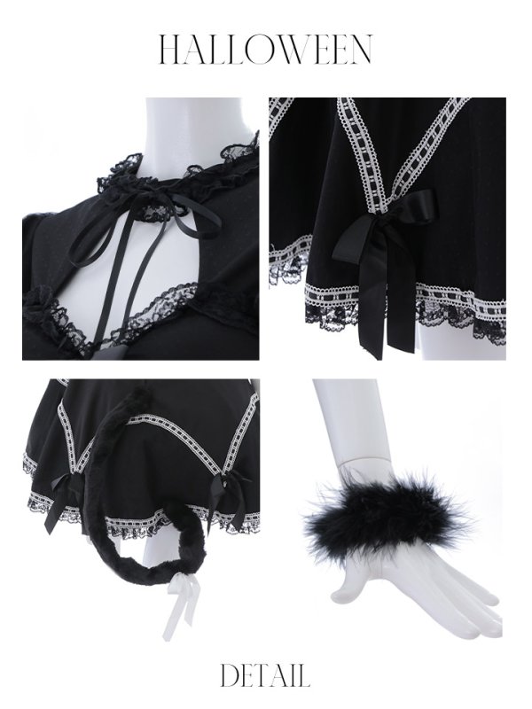 画像20: 【SALE!!】【即日発送】【ハロウィン】 レースアップブラックキャット 【コスプレ4点セット】【S-Lサイズ/1カラー】[OF04] (20)