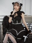 画像1: 【即日発送】【ハロウィン】 レースアップブラックキャット 【コスプレ4点セット】【S-Lサイズ/1カラー】[YMT] (1)