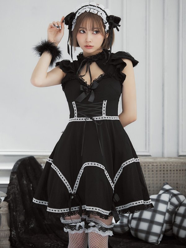 画像2: 【SALE!!】【即日発送】【ハロウィン】 レースアップブラックキャット 【コスプレ4点セット】【S-Lサイズ/1カラー】[HC03] (2)