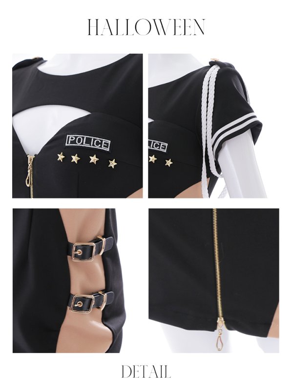画像14: 【SALE!!】【即日発送】【ハロウィン】ジップポリスワンピース【コスプレ2点セット】【XS-XLサイズ】[OF04-Bg] (14)