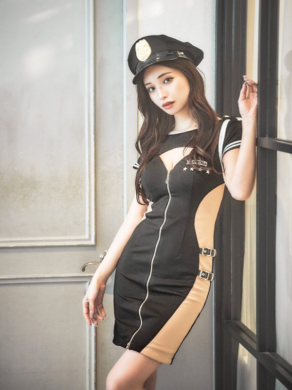 画像2: 【SALE!!】【即日発送】【ハロウィン】ジップポリスワンピース【コスプレ2点セット】【XS-XLサイズ】[OF04-Bg] (2)