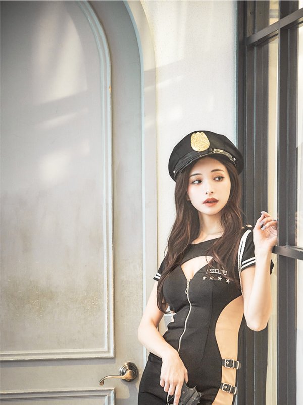 画像4: 【SALE!!】【即日発送】【ハロウィン】ジップポリスワンピース【コスプレ2点セット】【XS-XLサイズ】[OF04-Bg] (4)