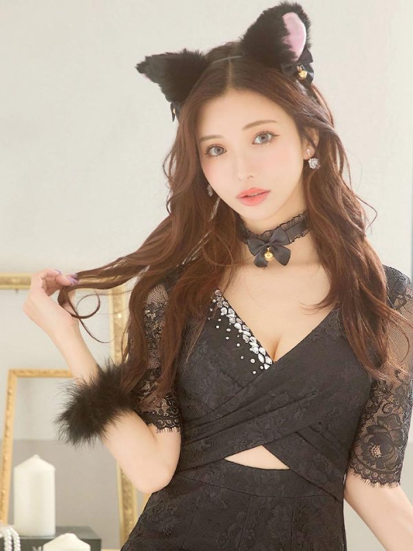画像14: 【SALE!!】【即日発送】【ハロウィン】 ブラックレースキャット/オールインワン/黒猫 【コスプレ5点セット】【S-Lサイズ】[HC03] (14)