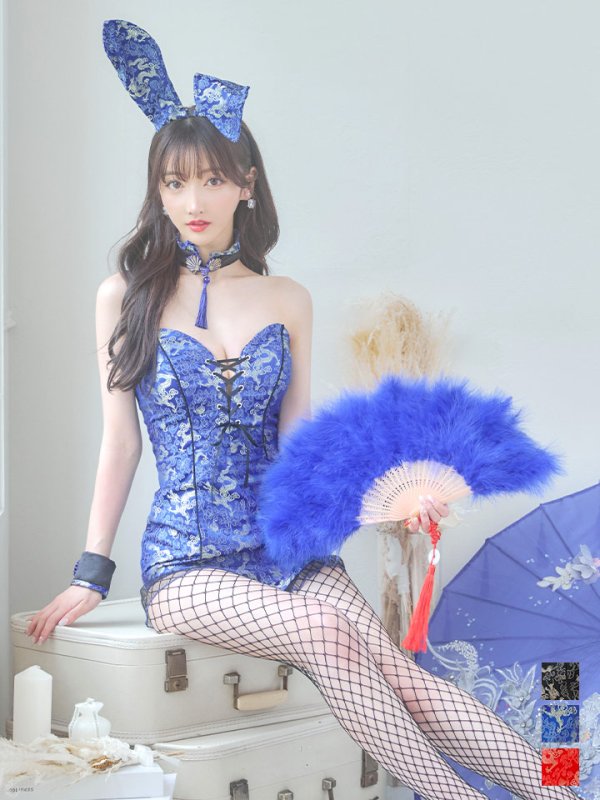 画像2: 【即日発送】【ハロウィン】チャイナバニーガール 【コスプレ6点セット】【XS-Mサイズ/3カラー】(SE01YN)[OF01] (2)