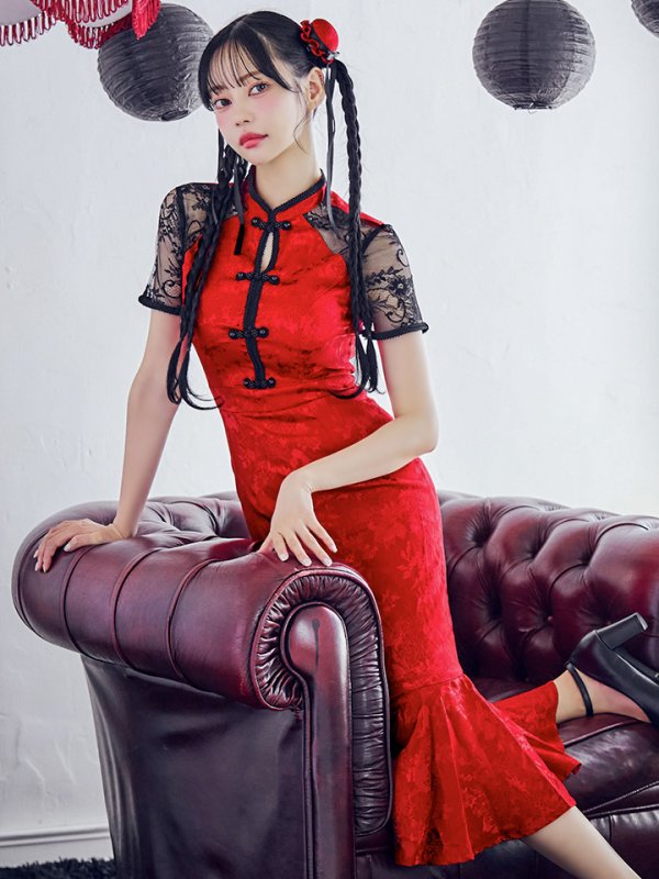 画像2: 【SALE!!】【即日発送】【ハロウィン】 マーメイドレースチャイナ 【コスプレ2点セット】【S-Lサイズ/3カラー】(SE01YN)[HC03] (2)