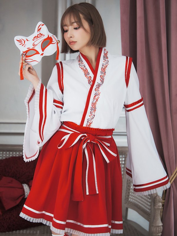 画像8: 【SALE!!】【即日発送】【ハロウィン】巫女【コスプレ4点セット】 【S-Lサイズ/1カラー】[HC03] (8)