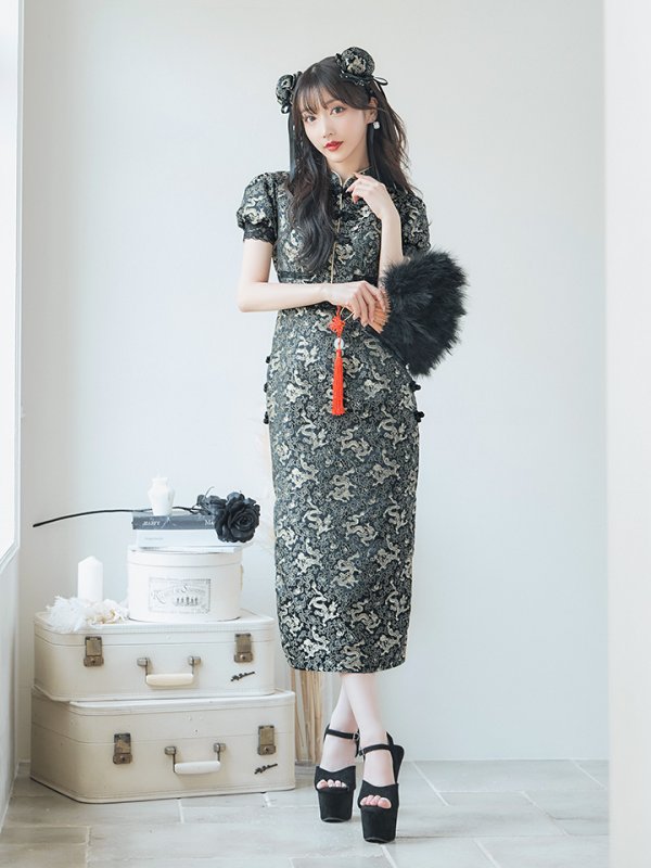 画像5: 【即日発送】【ハロウィン】 パフスリーブチャイナドレス【コスプレ2点セット】【S-XLサイズ/3カラー】(SE01YN)[HC03] (5)