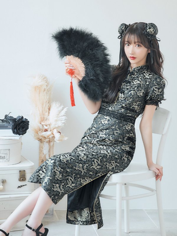 画像9: 【即日発送】【ハロウィン】 パフスリーブチャイナドレス【コスプレ2点セット】【S-XLサイズ/3カラー】(SE01YN)[HC03] (9)