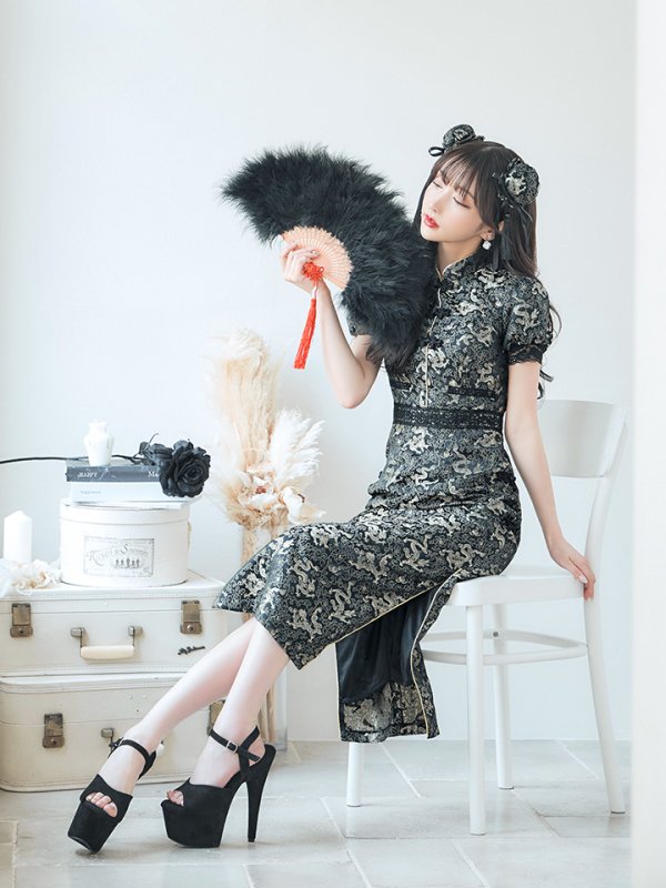 画像11: 【即日発送】【ハロウィン】 パフスリーブチャイナドレス【コスプレ2点セット】【S-XLサイズ/3カラー】(SE01YN)[HC03] (11)