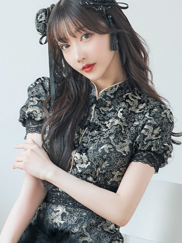 画像14: 【即日発送】【ハロウィン】 パフスリーブチャイナドレス【コスプレ2点セット】【S-XLサイズ/3カラー】(SE01YN)[HC03] (14)