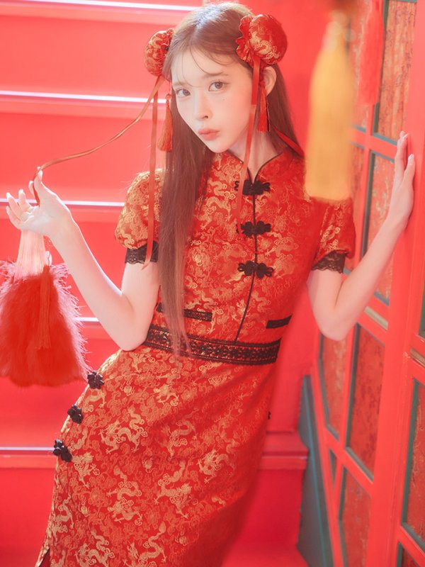 画像4: 【即日発送】【ハロウィン】 緩苺ちゃん着用 パフスリーブチャイナドレス【コスプレ2点セット】【S-Mサイズ/3カラー】(SE01YN)[HC03] (4)