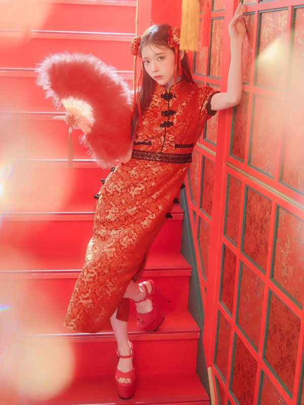 画像5: 【即日発送】【ハロウィン】 緩苺ちゃん着用 パフスリーブチャイナドレス【コスプレ2点セット】【S-Mサイズ/3カラー】(SE01YN)[HC03] (5)