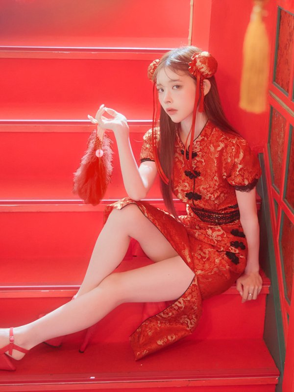 画像10: 【即日発送】【ハロウィン】 緩苺ちゃん着用 パフスリーブチャイナドレス【コスプレ2点セット】【S-Mサイズ/3カラー】(SE01YN)[HC03] (10)