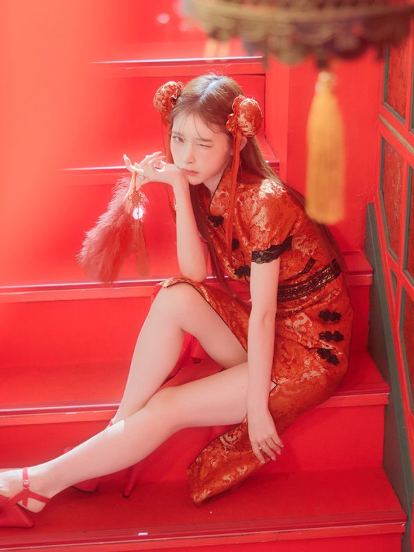 画像12: 【即日発送】【ハロウィン】 緩苺ちゃん着用 パフスリーブチャイナドレス【コスプレ2点セット】【S-Mサイズ/3カラー】(SE01YN)[HC03] (12)