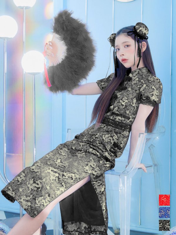 画像33: 【即日発送】【ハロウィン】 緩苺ちゃん着用 パフスリーブチャイナドレス【コスプレ2点セット】【S-Mサイズ/3カラー】(SE01YN)[HC03] (33)