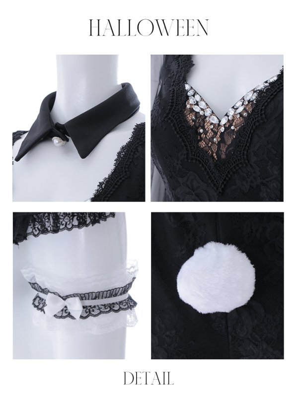 画像42: 【ハロウィン】 レースバニーオールインワン 【コスプレ5点セット】【S-Lサイズ/3カラー】[OF01] (42)