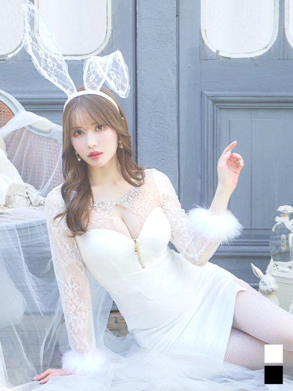 画像1: 【即日発送】【ハロウィン】 ビジューバニーワンピース 【コスプレ4点セット】【S-Lサイズ/2カラー】[YMT] (1)