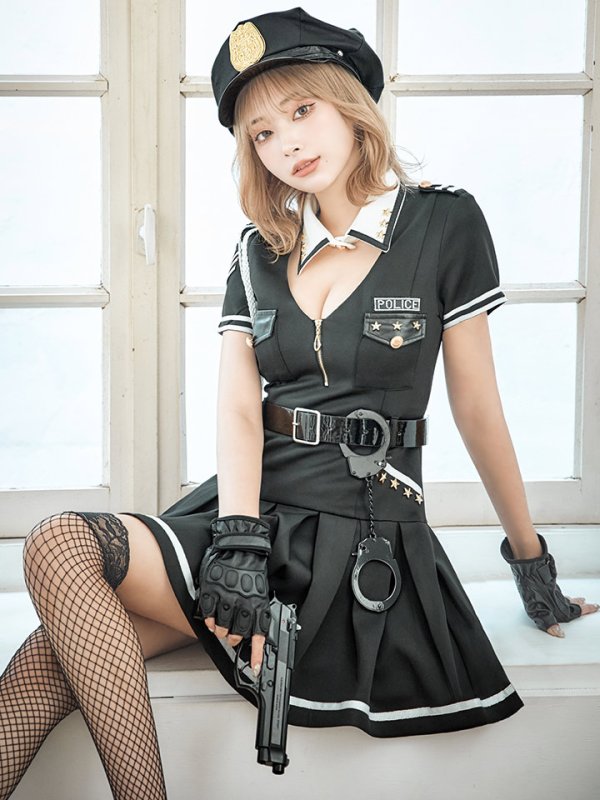 画像1: 【ハロウィン】ポリスフレアワンピース【コスプレ5点セット】【S-XLサイズ】(HC06-SV)[YMT-Bg] (1)
