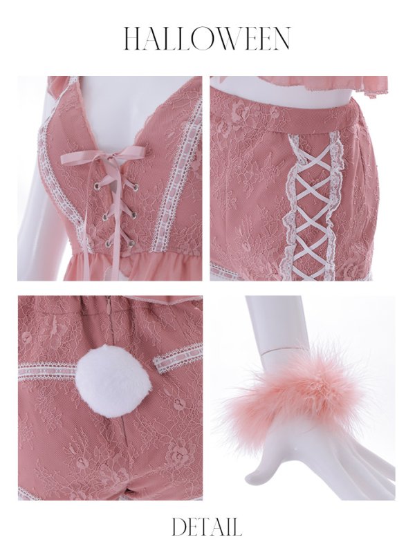 画像41: 【SALE!!】【即日発送】【ハロウィン】 フリルレースバニーセットアップ 【コスプレ6点セット】 【S-Mサイズ/3カラー】[OF01] (41)