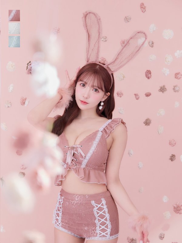 画像2: 【SALE!!】【即日発送】【ハロウィン】 フリルレースバニーセットアップ 【コスプレ6点セット】 【S-Mサイズ/3カラー】[OF01] (2)