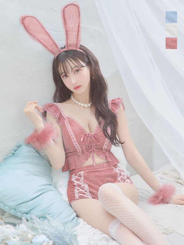 画像1: 【即日発送】【ハロウィン】 フリルレースバニーセットアップ 【コスプレ6点セット】 【S-Mサイズ/3カラー】[YMT] (1)