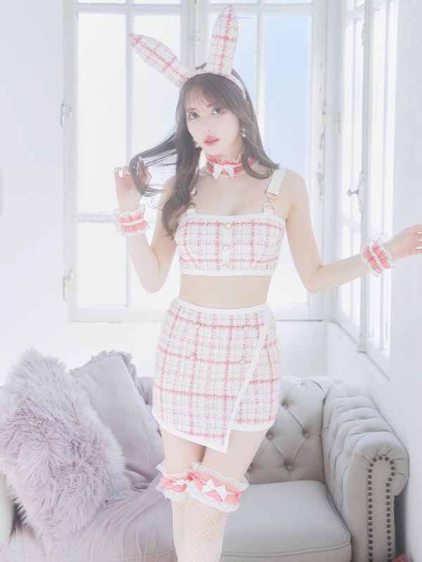 画像4: 【SALE!!】【即日発送】【ハロウィン】 ツイードバニーラップススカートセットアップコスプレ【コスプレ7点セット】【S-Mサイズ/2カラー】[HC03] (4)