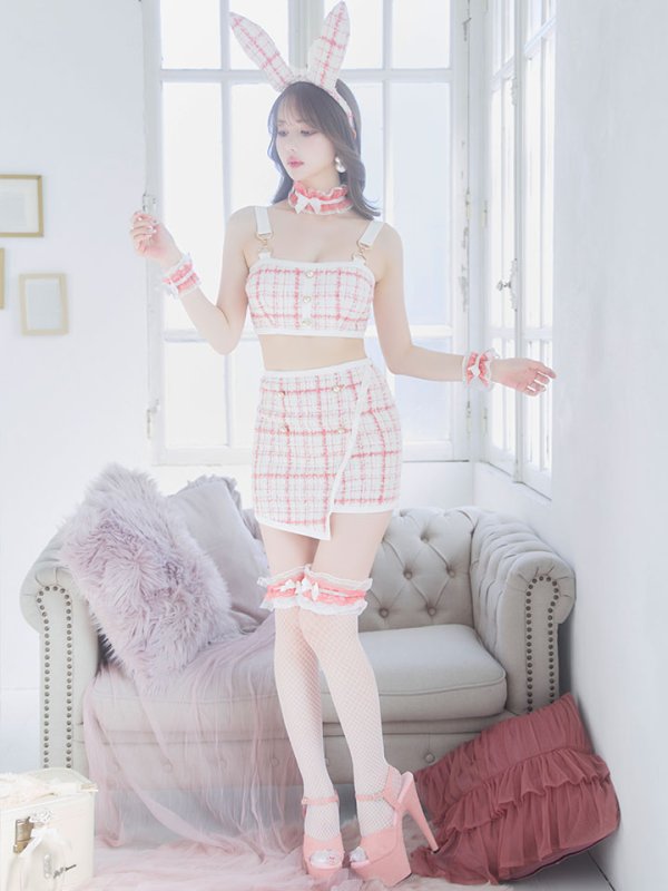 画像5: 【SALE!!】【即日発送】【ハロウィン】 ツイードバニーラップススカートセットアップコスプレ【コスプレ7点セット】【S-Mサイズ/2カラー】[HC03] (5)