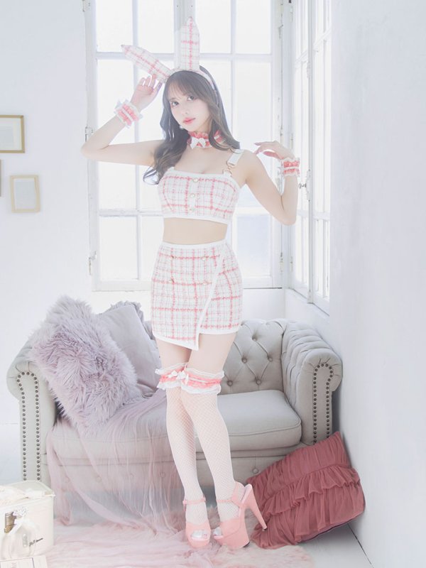 画像8: 【SALE!!】【即日発送】【ハロウィン】 ツイードバニーラップススカートセットアップコスプレ【コスプレ7点セット】【S-Mサイズ/2カラー】[HC03] (8)