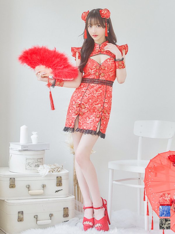 画像2: 【即日発送】【ハロウィン】 スリットミニチャイナ 【コスプレ3点セット】【XS-Lサイズ/3カラー】(SE01YN)[OF04] (2)