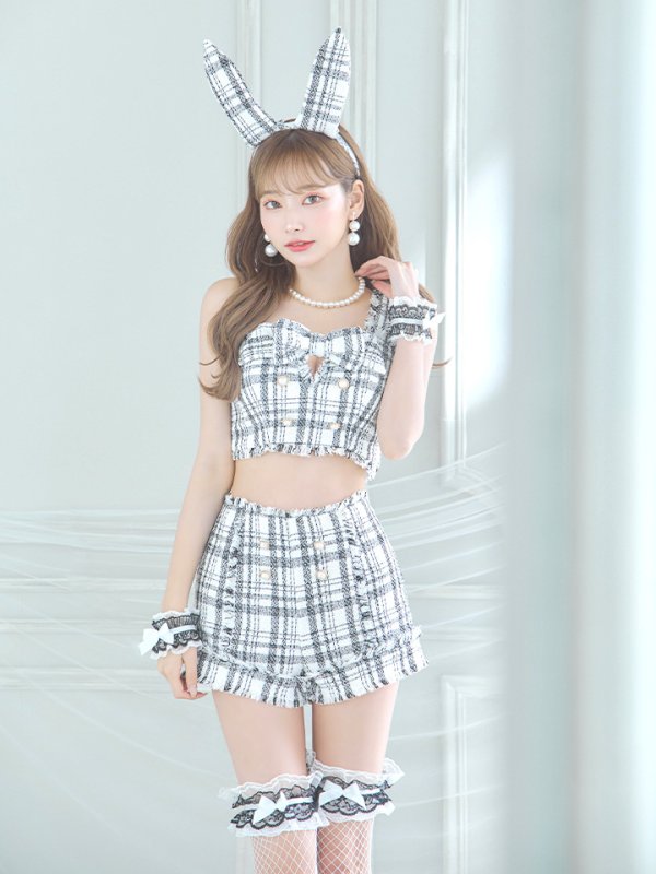 画像4: 【SALE!!】【即日発送】【ハロウィン】ツイードバニーリボンセットアップ（パンツ）【コスプレ6点セット】 【XS-Mサイズ/2カラー】[OF04] (4)