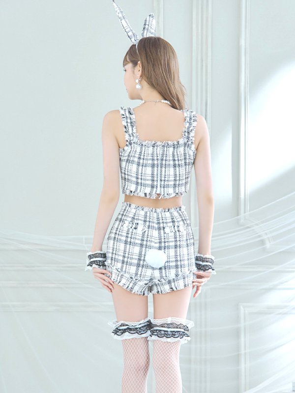 画像13: 【SALE!!】【即日発送】【ハロウィン】ツイードバニーリボンセットアップ（パンツ）【コスプレ6点セット】 【XS-Mサイズ/2カラー】[OF04] (13)