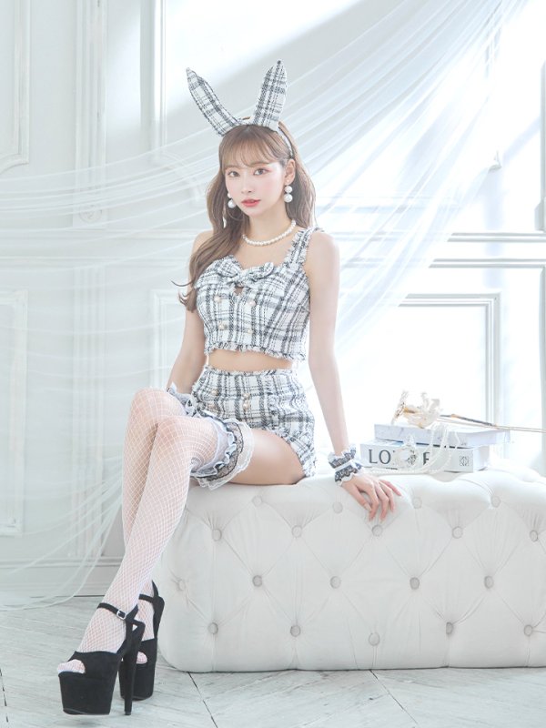 画像6: 【SALE!!】【即日発送】【ハロウィン】ツイードバニーリボンセットアップ（パンツ）【コスプレ6点セット】 【XS-Mサイズ/2カラー】[OF04] (6)