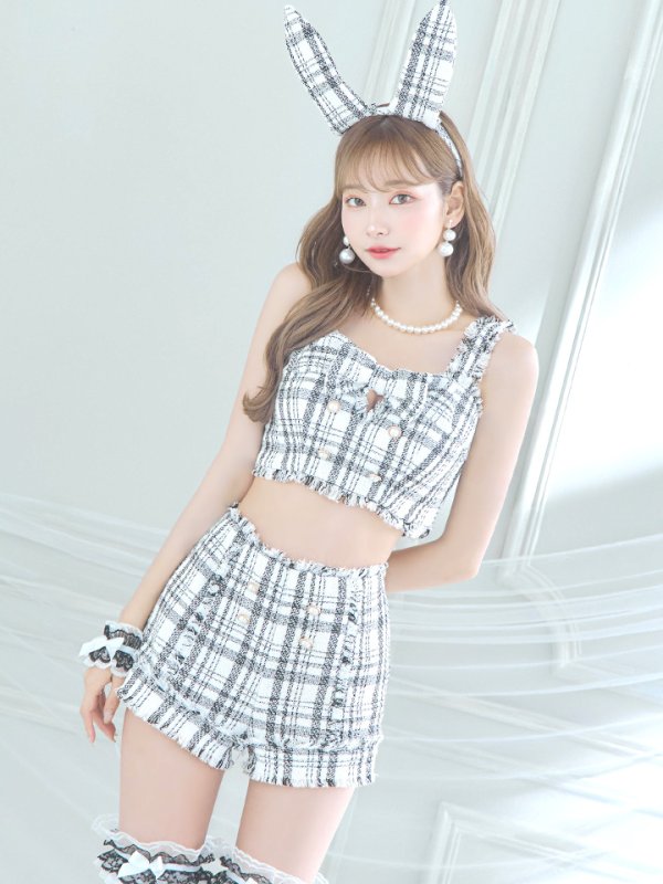 画像12: 【SALE!!】【即日発送】【ハロウィン】ツイードバニーリボンセットアップ（パンツ）【コスプレ6点セット】 【XS-Mサイズ/2カラー】[OF04] (12)