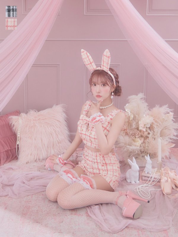 画像25: 【SALE!!】【即日発送】【ハロウィン】ツイードバニーリボンセットアップ（パンツ）【コスプレ6点セット】 【XS-Mサイズ/2カラー】[OF04] (25)