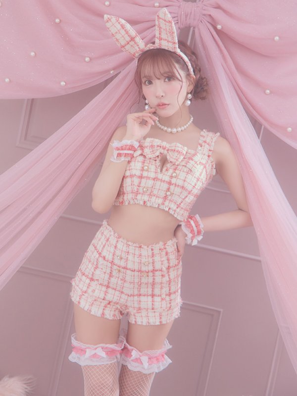 画像27: 【SALE!!】【即日発送】【ハロウィン】ツイードバニーリボンセットアップ（パンツ）【コスプレ6点セット】 【XS-Mサイズ/2カラー】[OF04] (27)