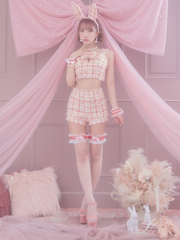 画像28: 【SALE!!】【即日発送】【ハロウィン】ツイードバニーリボンセットアップ（パンツ）【コスプレ6点セット】 【XS-Mサイズ/2カラー】[OF04] (28)