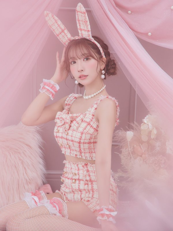 画像30: 【SALE!!】【即日発送】【ハロウィン】ツイードバニーリボンセットアップ（パンツ）【コスプレ6点セット】 【XS-Mサイズ/2カラー】[OF04] (30)