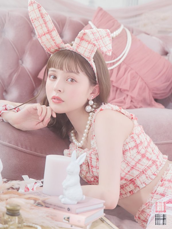 画像18: 【SALE!!】【即日発送】【ハロウィン】ツイードバニーリボンセットアップ（パンツ）【コスプレ6点セット】 【XS-Mサイズ/2カラー】[OF04] (18)