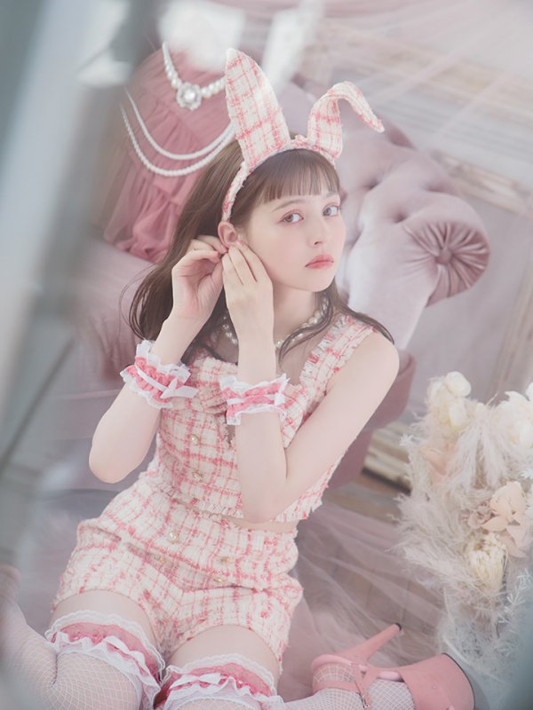 画像22: 【SALE!!】【即日発送】【ハロウィン】ツイードバニーリボンセットアップ（パンツ）【コスプレ6点セット】 【XS-Mサイズ/2カラー】[OF04] (22)