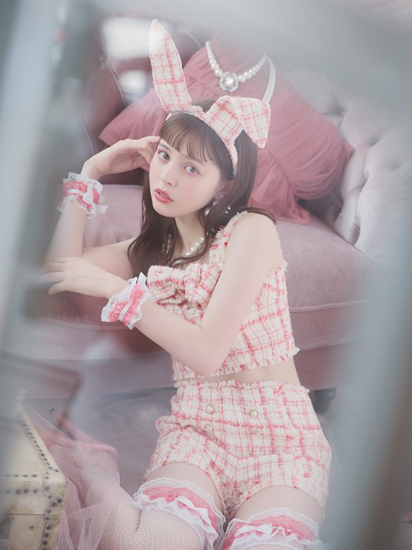 画像23: 【SALE!!】【即日発送】【ハロウィン】ツイードバニーリボンセットアップ（パンツ）【コスプレ6点セット】 【XS-Mサイズ/2カラー】[OF04] (23)