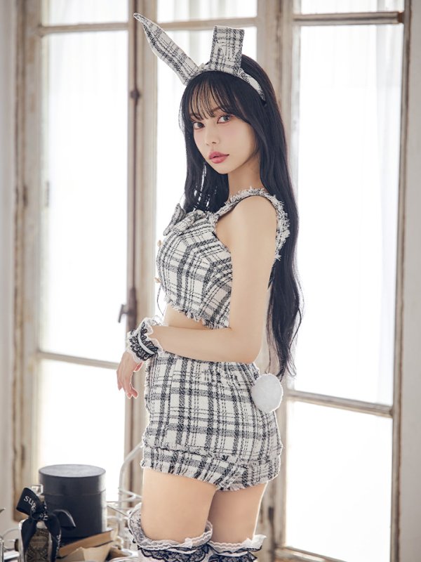 画像11: 【SALE!!】【即日発送】【ハロウィン】ツイードバニーリボンセットアップ（パンツ）【コスプレ6点セット】 【XS-Mサイズ/2カラー】[HC03] (11)